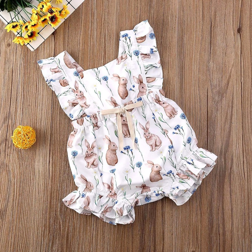 BOUTIQUE Adorable Bunny Rabbit Cross Back Bow Romper